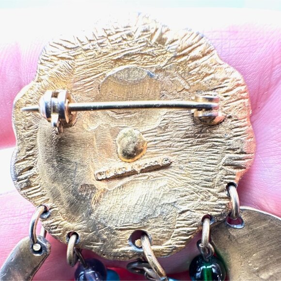 CLARA KASAVINA STUDIO Gold Tone Multicolor 5 Inch Brooch Rare Gorgeous - Picture 4 of 4
